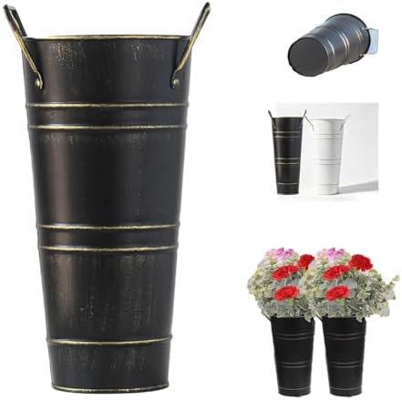Rustic Metal Umbrella Stand Holder, Freestanding Bucket by Unknown