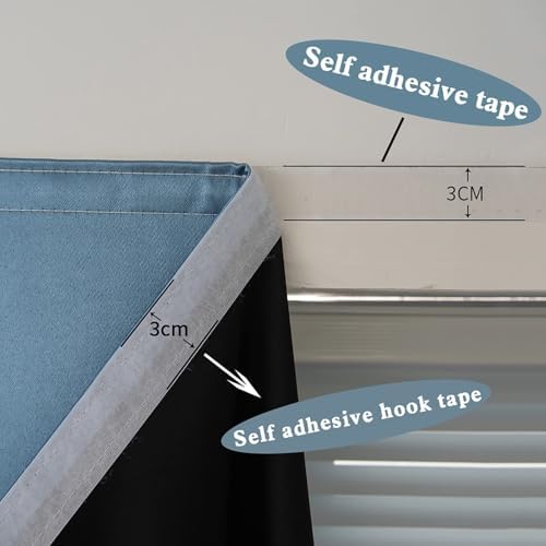 AJAZZ 100% Blackout Self Adhesive Curtains Small Window Short Temporary Black - Image 3