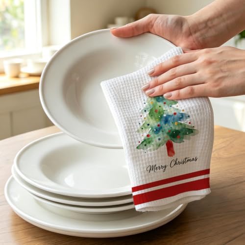 Merry Christmas Kitchen Towel, Christmas Tree Decor Dish Towel - Image 3