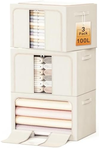 Clothes Storage Bins with Metal Frame, Foldable Clothes Organizers Storage by LeArex