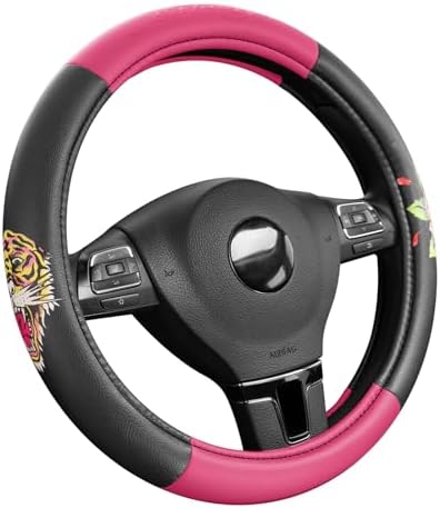 ED HARDY Tiger Print Steering Wheel Cover, Hot Pink Leather Universal Car by EdHardy