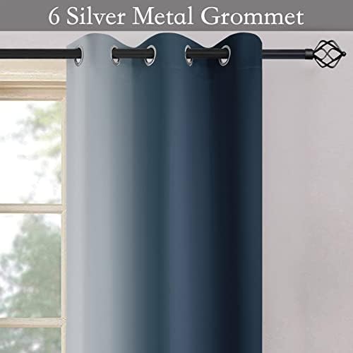 SimpleHome Ombre Navy Blue to Grey White Curtains - Image 5