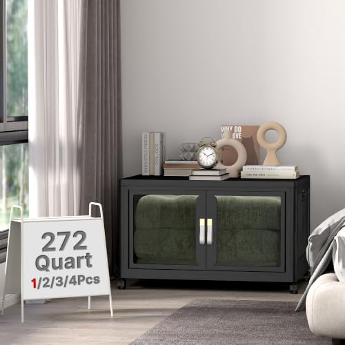 Stackable Storage Bins with Doors & Lids & Wheels by VNVTO
