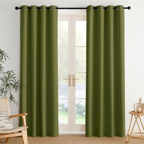 NICETOWN Room Darkening Draperies Curtains Panels, 2 Panels Olive Green W52 x by NICETOWN