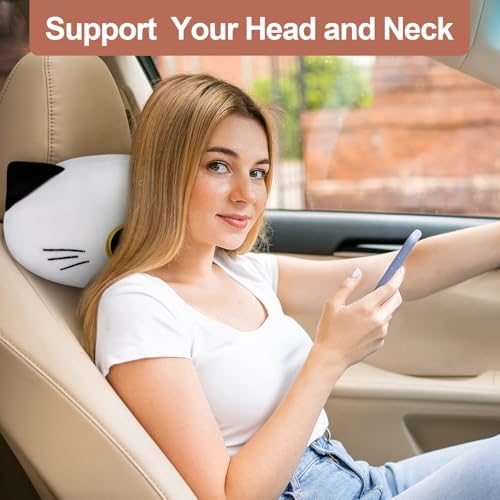 Cat Car Headrest Pillow Cartoon Car Seat Pillow Cat Neck Support Plush Cushion - Image 5