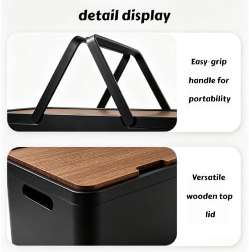 Collapsible Storage Crate with Wood Lid, Stackable Camping Box - Image 4