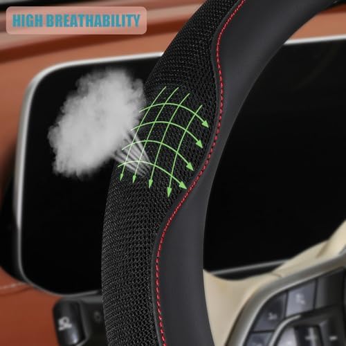 Nappa Leather Black D Shaped Steering Wheel Cover 14 inch - Image 3