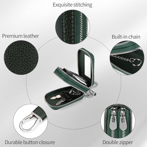 SENDEFN Car Key Fob Case Double Zipper Leather Smart Remote Keychain Protector - Image 3