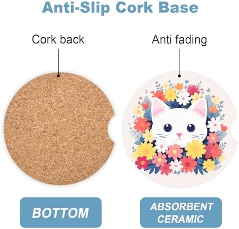 2 Pack Car Cup Holder Coasters, 2.63 inch Anti Slip Insert Absorbent Ceramic - Image 3
