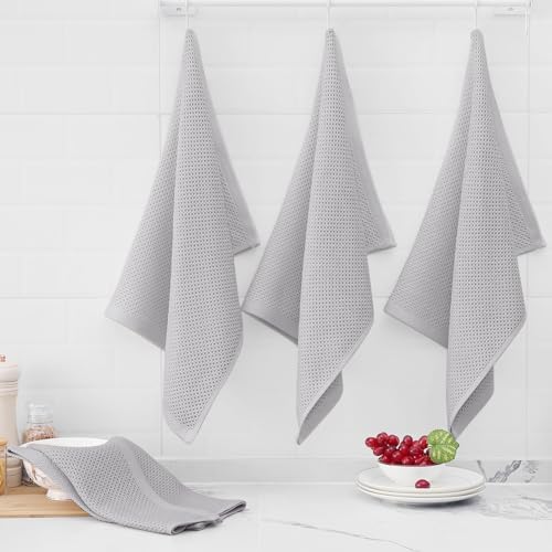 Homaxy 100% Cotton Oversized Waffle Weave Kitchen Towels 4-Pack, Light Gray - Image 6