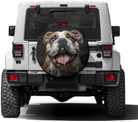 Happy Bulldog Brown Spare Tire Cover by Foruidea