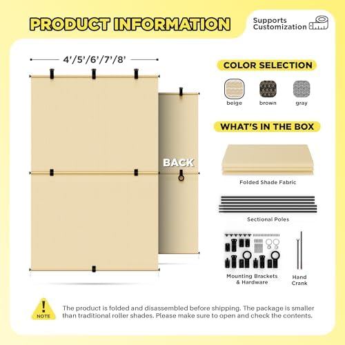 Outdoor Roller Shade 7'W x 7.5'H Cordless Shades Roll Up, Folding Exterior - Image 5