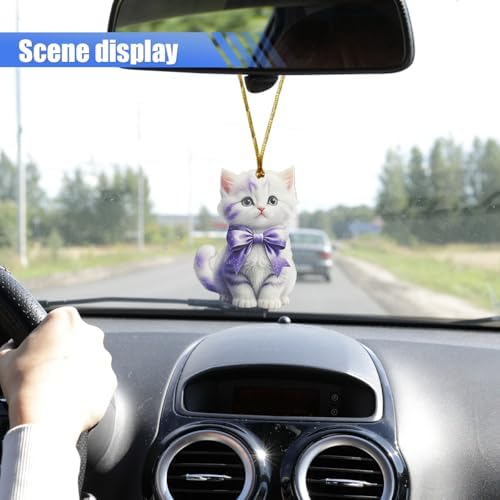 2D Flat Cat Car Rear View Mirror Charm, Acrylic Car Rear View Mirror Hanging - Image 4