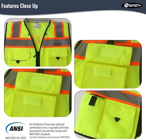 JKSafety Hi-Vis Unisex Surveyor Safety Vest Heavy Duty PPE Inner Pockets - Image 2