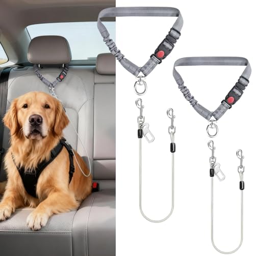 Idepet Dog Seat Belt for Car Stainless Steel 3 in 1 Dog Seatbelt 2 Pcs Grey by Idepet