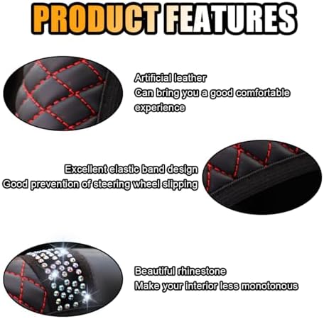 JOYCOURT 15 Inch Bling Soft Leather Car Steering Wheel Cover - Image 4