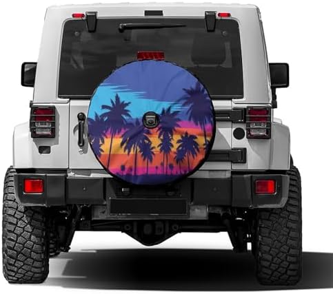 Palm Tree Tropical Sunset 3 Spare Tire Cover by Foruidea