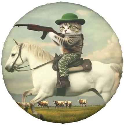 White Horse Cat Hunting Universal Spare Tire Cover, 14 Inch, Cute Waterproof by Unknown
