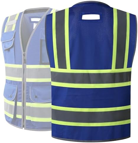 JKSafety 11 Pockets Hi-Vis Blue Mesh Safety Vest - Image 2