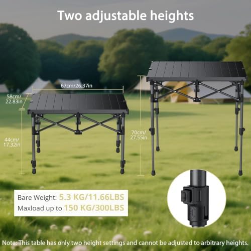 Anbte Roll Up Camping Table, Adjustable Height Max 27.5" - Image 2