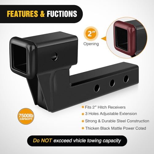 Nilight Trailer Hitch Extension 4 Inch Rise or Drop Extend 5" 7" 9" Length - Image 6