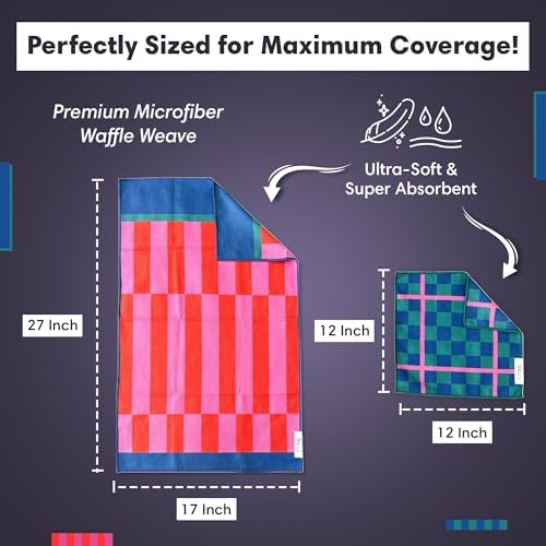 Microfiber Hand Towel & Washcloth Set, Double-Sided Waffle Weave Set of Two - Image 2