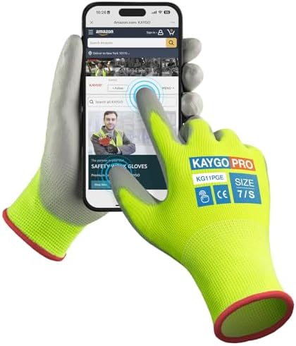 KAYGO Safety Work Gloves, PU Coated, 2-Finger Touchscreen by KAYGO