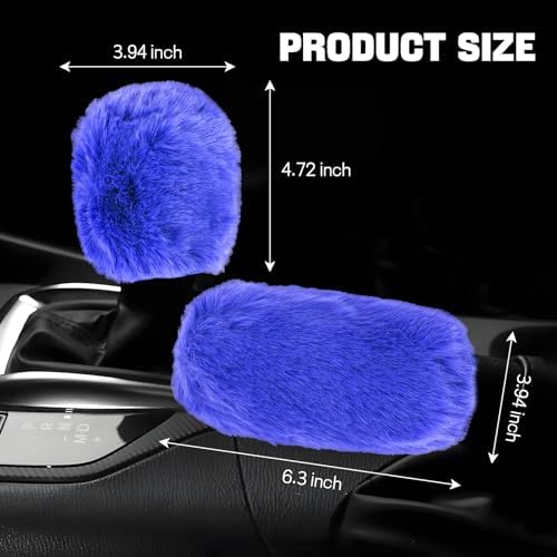 Hovom 2PCS Fluffy Car Gear Shift Knob Cover & Handbrake Cover, Royal Blue - Image 2