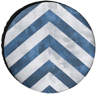 Camping Spare Tire Cover 18inch Blue and White Chevron Waterproof Polyester by HighonHi