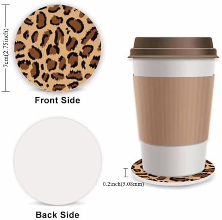 Brown Leopard Print Fuzzy Steering Wheel Cover Universal-2PCS Car Coasters - Image 2