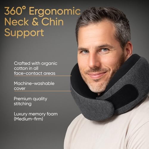 Proglobe Luxe Travel Neck Support Pillow, 100% Memory Foam, Ash Black - Image 4