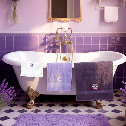 Peryiter 3 Pack Lavender Decorative Bath Towel Set - Image 5