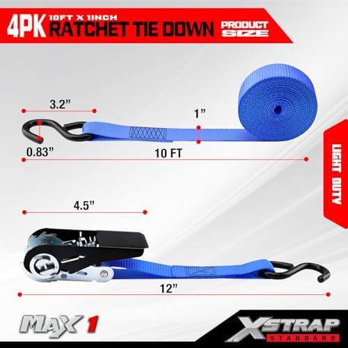 XSTRAP STANDARD 4-Pack Ratchet Tie Down Straps - Image 3