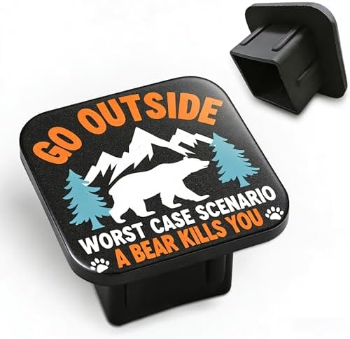 Go Outside Worst Case Scenario Hitch Receiver Cover 2" A Bear Kills You Trailer by Unknown