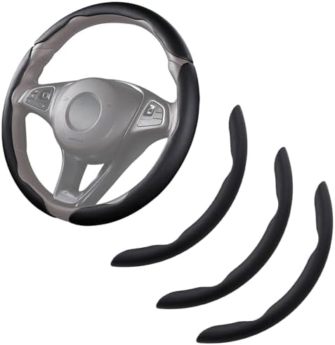 Car Steering Wheel Cover Leather 14.5-15 in Universal 3Pcs Set Black by HOME