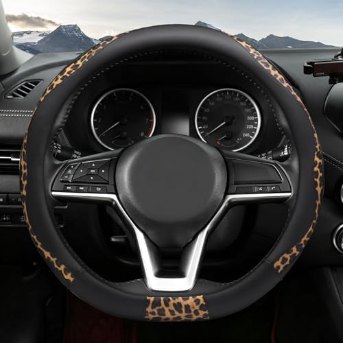 ZHOL Leopard Print Steering Wheel Cover, D Shaped Car Wheel Cover Microfiber - Image 2