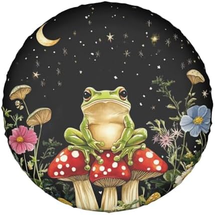 Mushrooms Frog Black Universal Spare Tire Cover, 14 Inch, Cute Waterproof by Unknown
