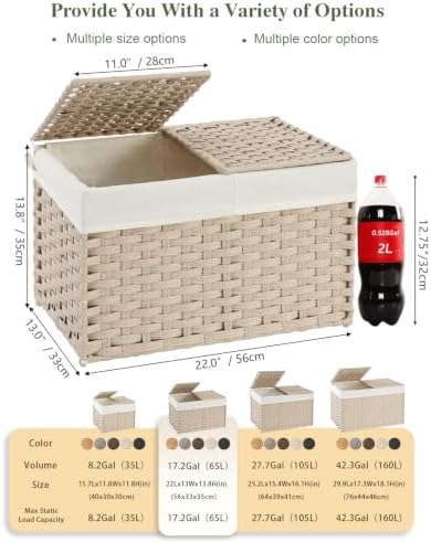 SETVSON Storage Basket with Lid, PE Rattan Storage Bin Light Khaki - Image 2