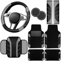 NBTEPEM 10 Pcs Grey Car Floor Mats Full Set & Sport Leather Grey Steering Wheel by NBTEPEM