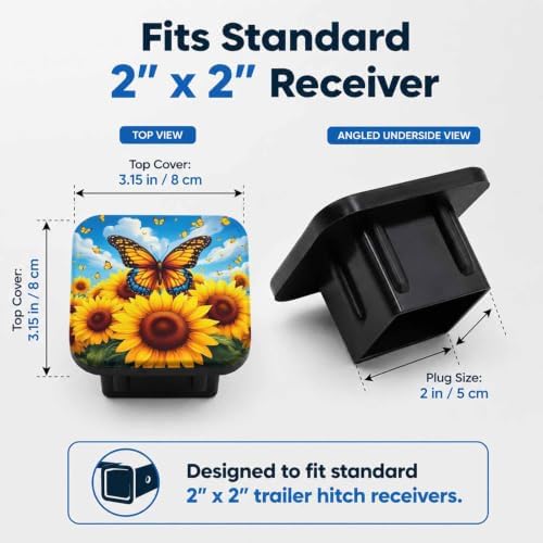 Trailer Hitch Covers Sunflowers Butterfly Heavy Duty 2 Inch Hitch Cover - Image 2
