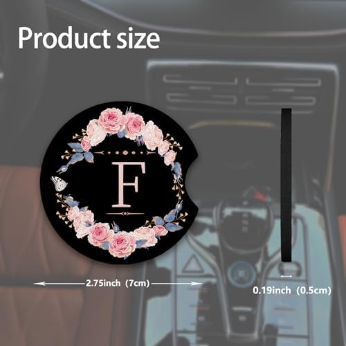 2pcs Letter F Car Coasters, Absorbent Universal neoprener Cup Holder Coasters - Image 3