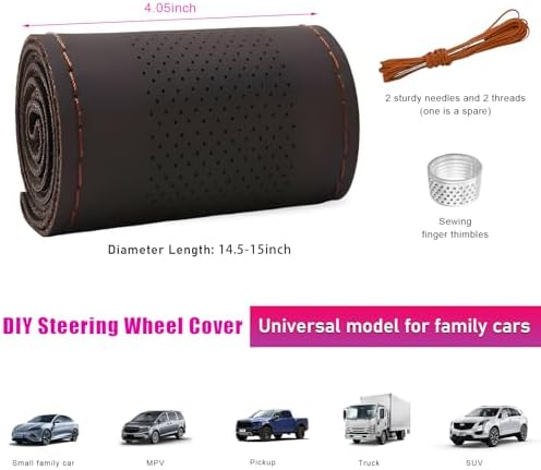 Ziciner Genuine Leather Steering Wheel Cover, Stitch on Wrap, Breathable - Image 2