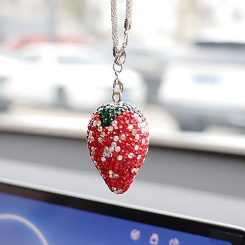 Bling Strawberry Car Rear View Mirror Charm, Sparkly Rhinestones Automotive by Unknown