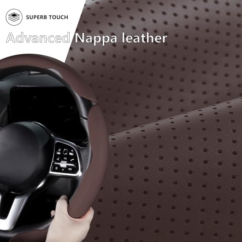 Car Steering Wheel Cover Leather 14.5-15 in Universal 3Pcs Set Brown - Image 4
