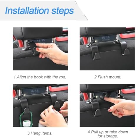 Osilly Car Seat Headrest Hook, 4 Pack Auto Seat Hanger Storage Organizer - Image 4