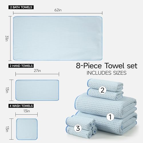 REDKISS Soft 8 Piece Waffle Towel Set, Microfiber, Lighter Weight, Quick Dry - Image 2