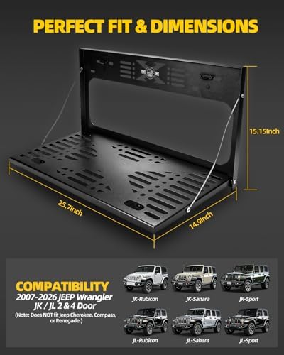 Tailgate Table Fits 2007-2026 Wrangler JK JL JLU, Rattle-Free Foldable Rear - Image 6