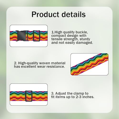 2 Pack Luggage Straps for Suitcases Rainbow Wave Design for Travel Trips - Image 2