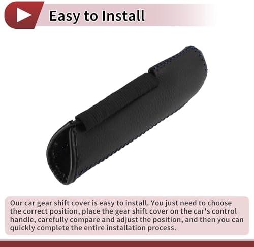 Car Handbrake Cover Leather Black Textured Blue Thread 1 Pcs - Image 5