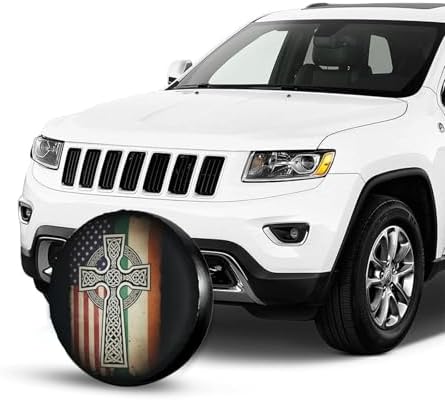 Retro American Irish Cross St. Patrick's Day Flag Spare Tire Cover, 14 inch - Image 2
